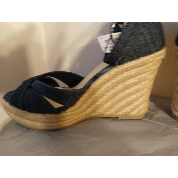 CHRISTIAN SIRIANO blue Denim Ankle Strap Espadrille Platform Wedge Heels 6.5 New - Picture 7 of 16